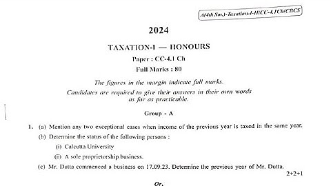 || Taxation Solutions 2024 || B.com || 4th Semester || Calcutta University
