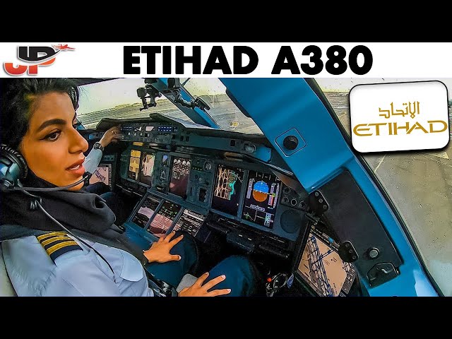 ETIHAD AIRBUS A380 Takeoff Abu Dhabi | Flight Deck GoPro View class=