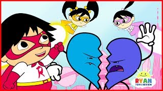 ryan emma and kate save valentine from the heart monster cartoon animation for children