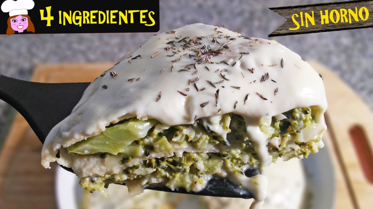 Cena saludable 4 ingredientes LASAÑA DE BROCOLI, AVENA Y QUESO, sin horno, sin harinas fácil barato