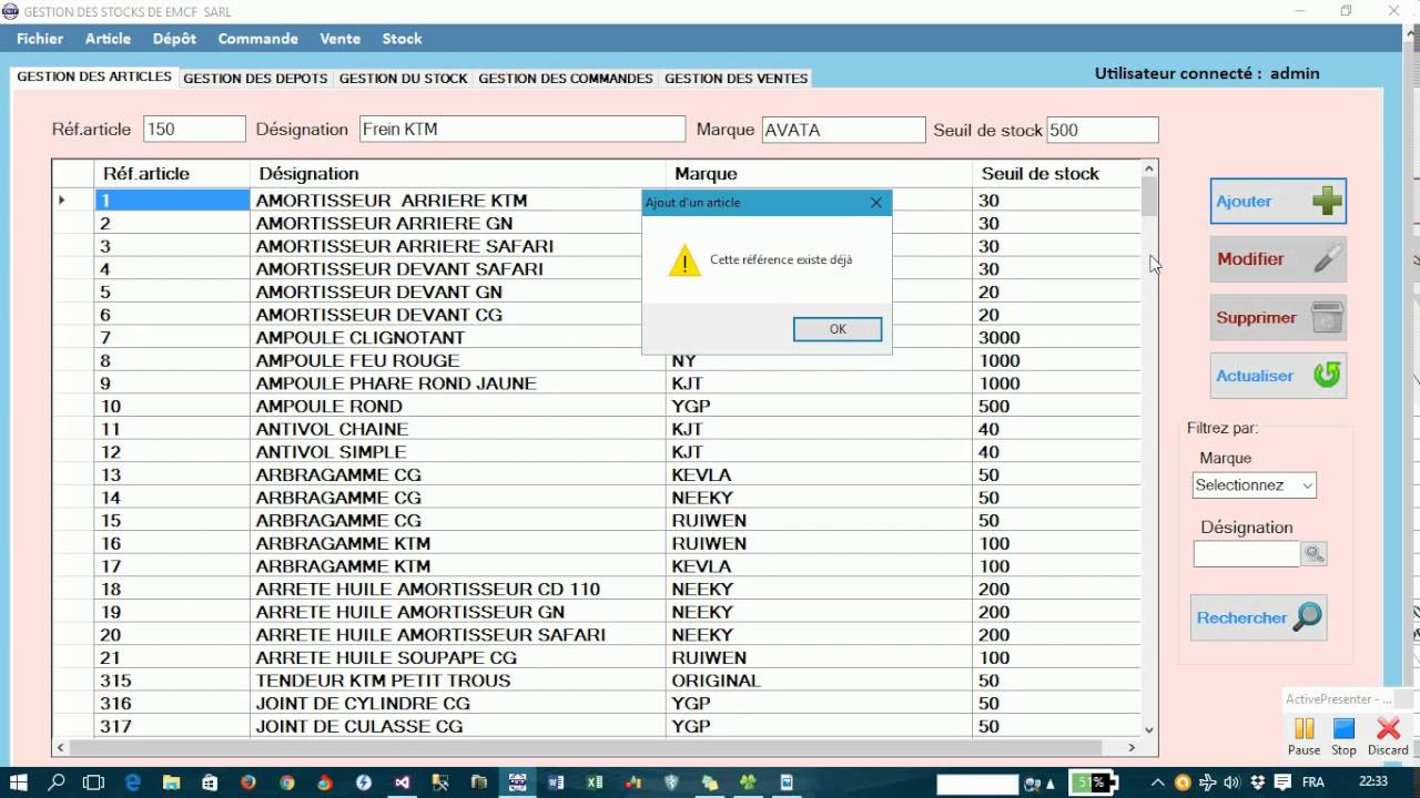 TUTO 7  GESTION DU STOCK EMCF