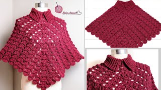 شال كروشيه/ بونشو كروشيه لفصل الشتاء الشرح بالتفصيل سطر بسطر