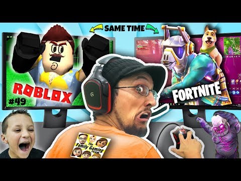 Playing Fortnite Roblox At Same Time Fgteev Scary Elevator Monster Mashup W Bendy Fnaf Neighbor - youtube videos fgteev roblox zombie rush