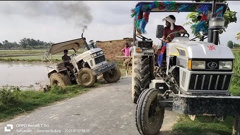 चढ़ नही पाई Eicher 380 could not climb mud with rotavator, tractor saved from overturning