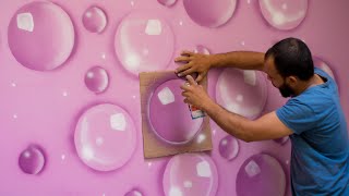 3d glass bubbles effect wall design tutorial