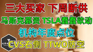 美股 三大买家最后一周，下周断粮！机构点位来了！马斯克AI公司募资！TSLA是否突破看下周！CVS右侧，TTWO防空！