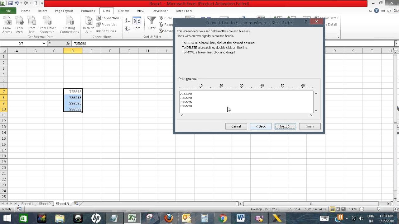 Microsoft excel text to columns