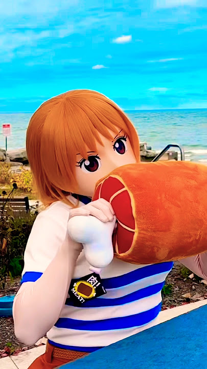 Nami’s Beachside Bite 🍖 #kigurumi #kigurumimask #namionepiece #onepiece #cosplay #Namicosplay #Nami
