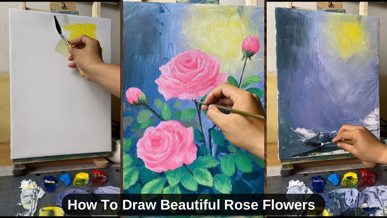 Peaceful Sunrise Rose Painting | Acrylic Painting For Beginners