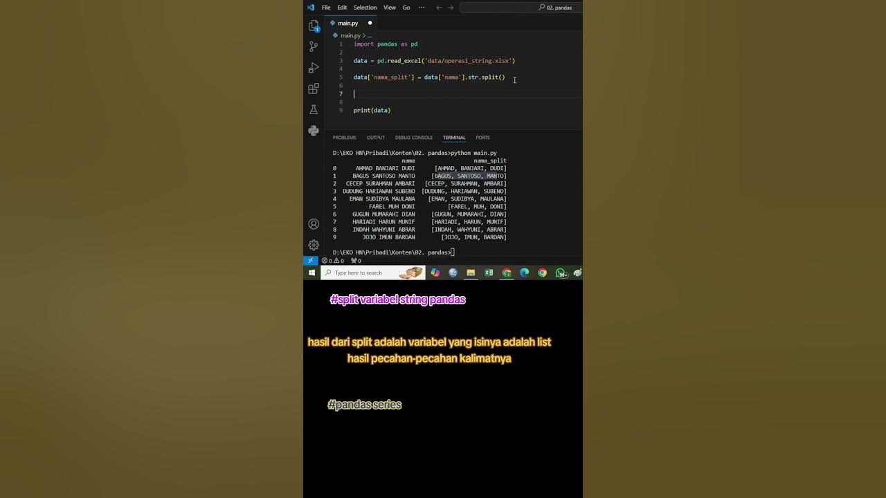 Split pandas dataframe memecah kalimat menjadi kata kata penyusunnya 