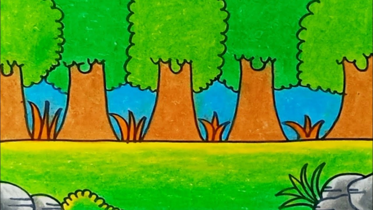 How to Draw Forest Scenery Easy Step by Step |Drawing Forest Scenery ...
