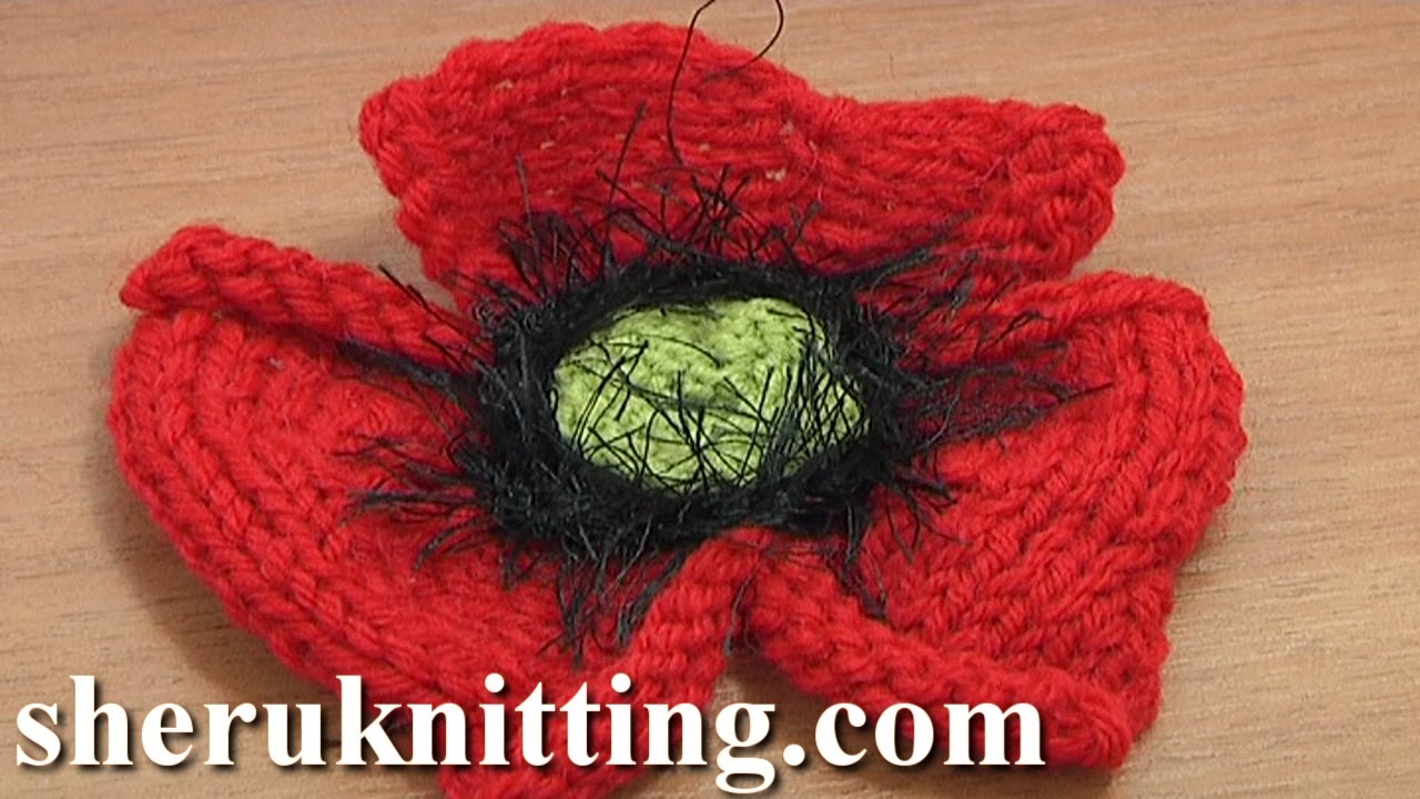 How to Knit a Poppy Flower Tutorial 25 Part 1 of 2 Knitting Flower Patterns -...
