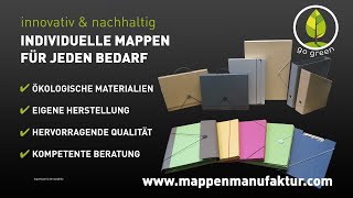 Mappenherstellung Ökologisch Nachhaltiger Mappen - Video Einblick In Unseren Online Shop, Übersicht