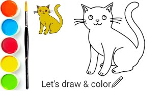 Cute CAT  Drawing and Colouring for Kids and Toddlers| Step by Step Tutorial