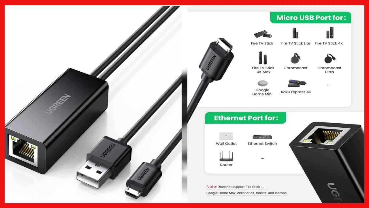 3 PORT USB HUB Ethernet Adapter & OTG CABLE compatible with   Firesticks