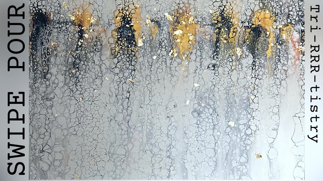 STUNNING! Fluid Art with GOLD Flakes | SWIPE Acrylic Pour technique ...