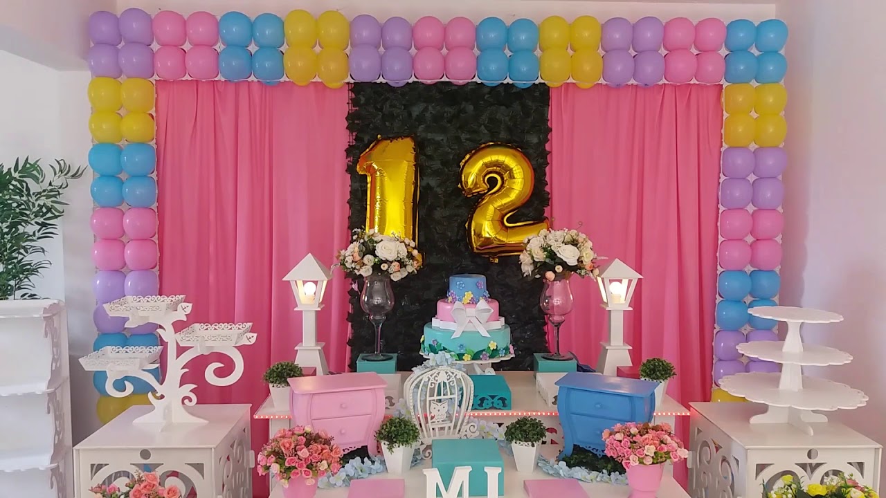 Decoração Festa Tema Jardim Encantado Rosa 12 anos - YouTube