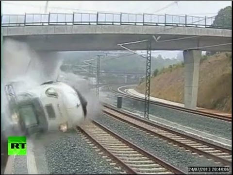 Dramatic CCTV: Moment of Santiago high-speed train crash caught on tape