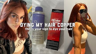 dying my curly hair copper using NO BLEACH!!! LOREAL HICOLOR