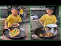 Rural lifestyle little boy cook food 조리 クック He cook lite professional chef