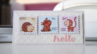 DIY Postage stamps Card with Adorable critters / Spellbinders 3d Embossing folder of the month