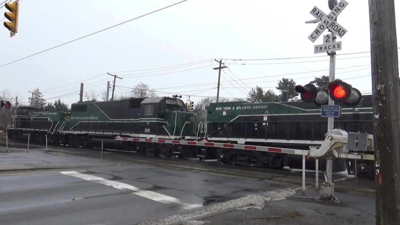 NYAR 159, 268, and 151 Freight to Yaphank with 33 Cars - Ocean Ave Railroad Crossing - Ronkonkoma