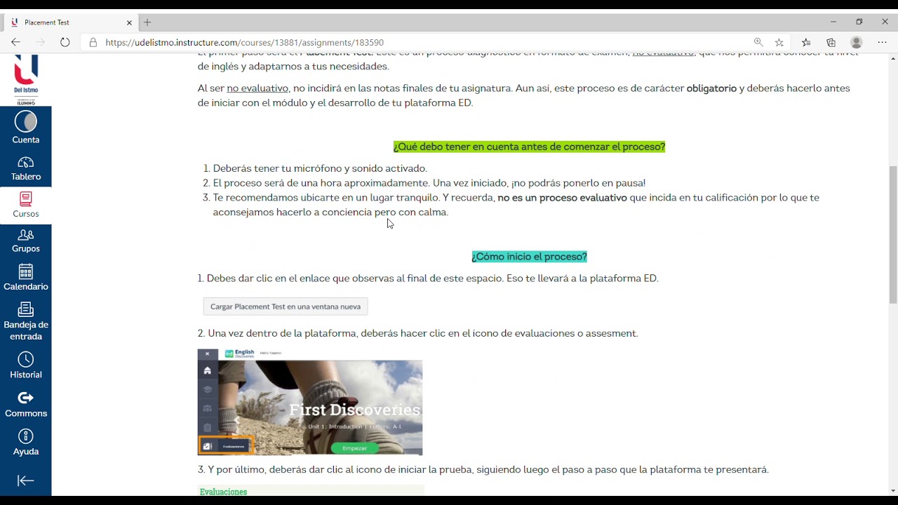 Pasos para que puedas realizar la prueba de ubicación de Inglés para