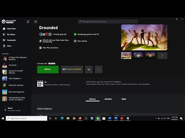 i cannot download game grounded in xbox game pass pc app. it has error -  Microsoft Community