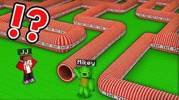 JJ and MIkey Found a TNT TUNNEL MAZE in Minecraft - Maizen
