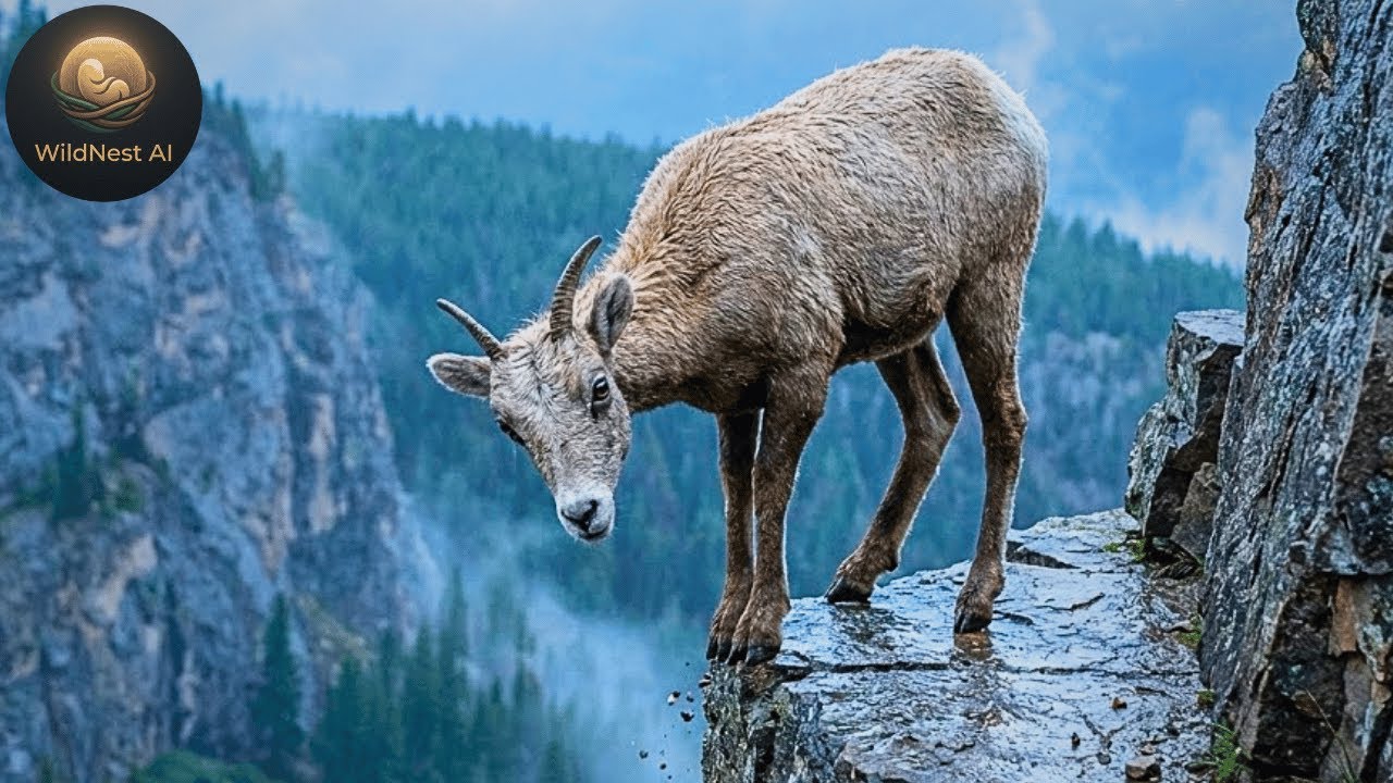 A Baby Bighorn Sheep's Dangerous Mountain Ascent