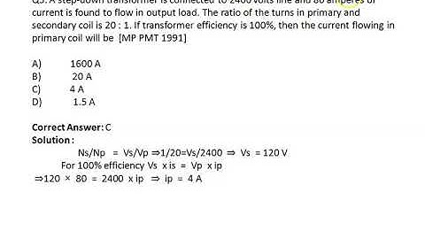 Transfomer class 12 / JEE mains  practice questions  MCQ with solutions Part 3