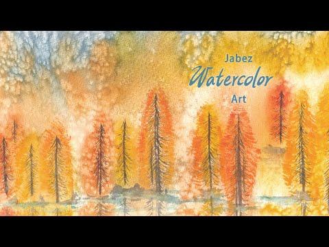 浪漫風景水彩畫《水彩秋景-落羽松》Watercolor autumn landscape-Taxodium | 水彩画の秋の風景-ヌマスギ | 수채화 가을 풍경-탁소 《DIY彩繪系列 #39》