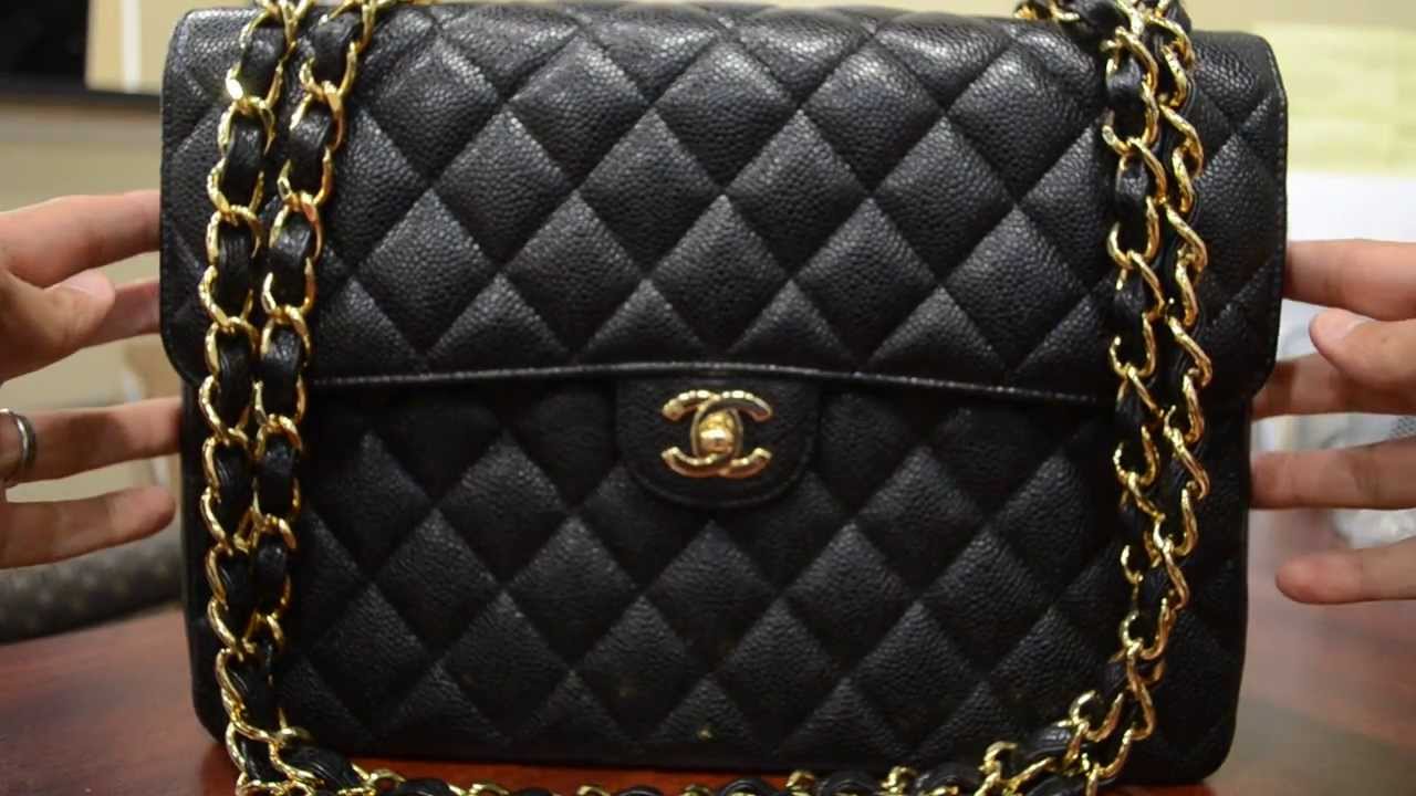 Pre Owned Authentic Chanel Caviar Jumbo Flap Handbag You Pre Owned Authentic Chanel Caviar Jumbo Flap Handbag