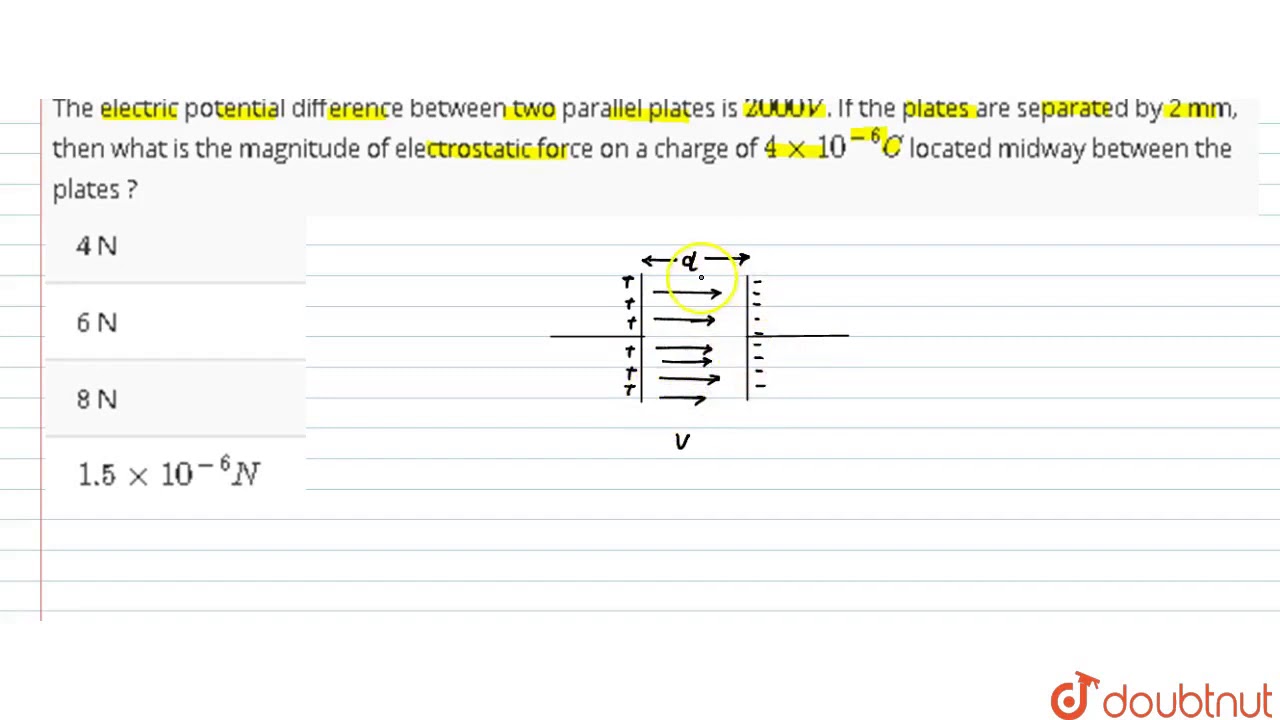 The Electric Potential Difference Between Two Parallel Plates Is 2000 The Electric Potential Difference Between Two Parallel Plates Is 2000