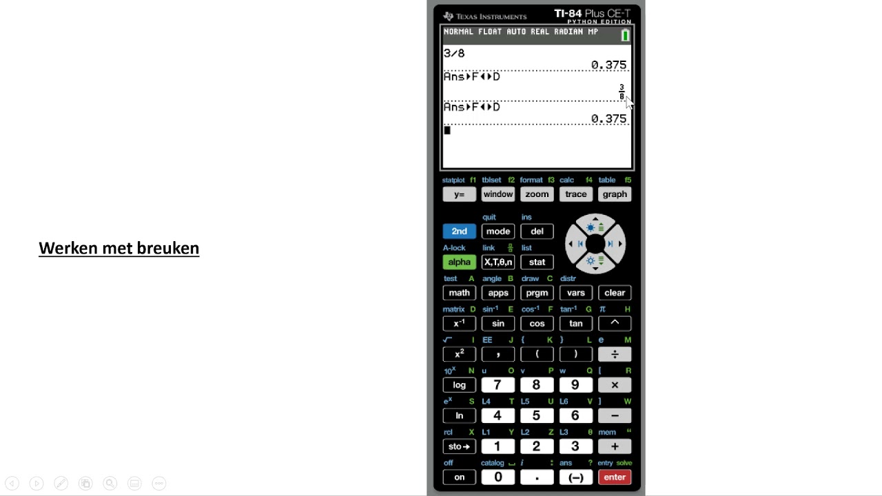Werken met breuken (TI-84 Plus CE-T) - YouTube