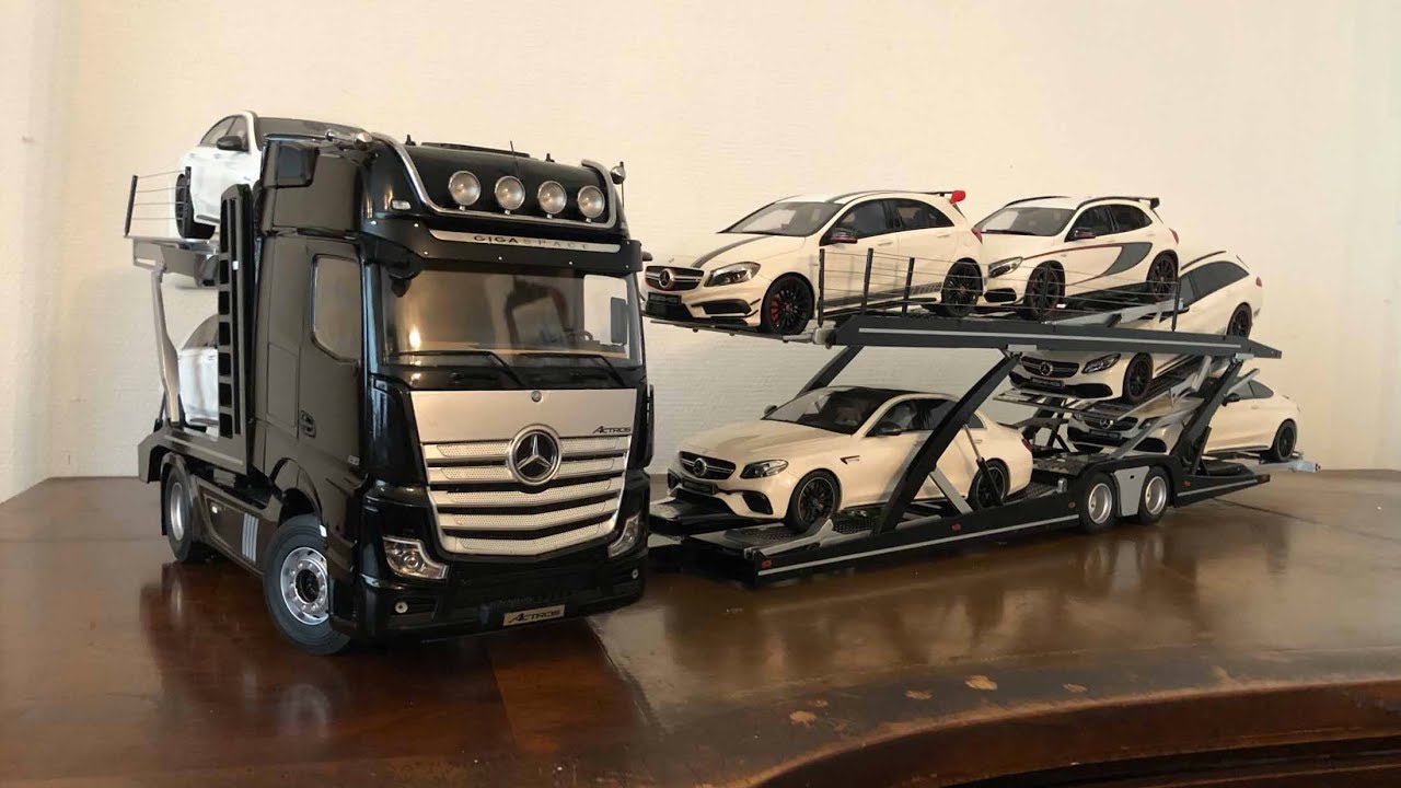 都内で NZG 18 Mercedes Benz Actros Gigaspace black Lohr car transporter  メルセデス ベンツ アクトロス キャリアカー