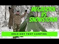 First snowstorm of the season! Solo HOT TENT camping. Cooking on a wood stove, woodcarving and more