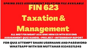 Fin 623 Assignment Solution Spring 2023