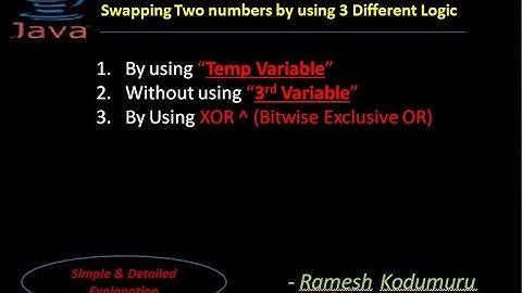 Java Program for Swapping Two numbers by using 3 Different Logic-Ramesh Kodumuru
