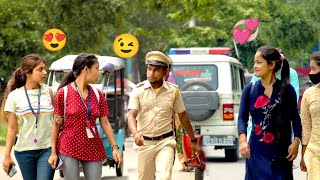 Impressing Girl's By Wink || police wink... Amazing reaction 😍