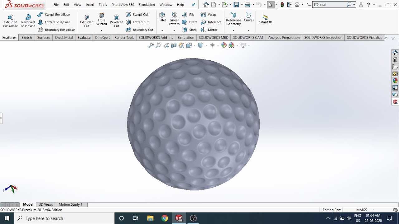 Golf ball: Solidworks tutorials