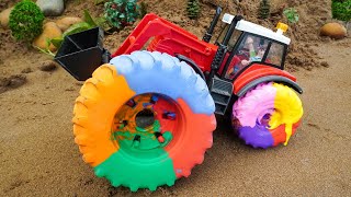 Tractor chase monster truck and get in trouble with giant wheels