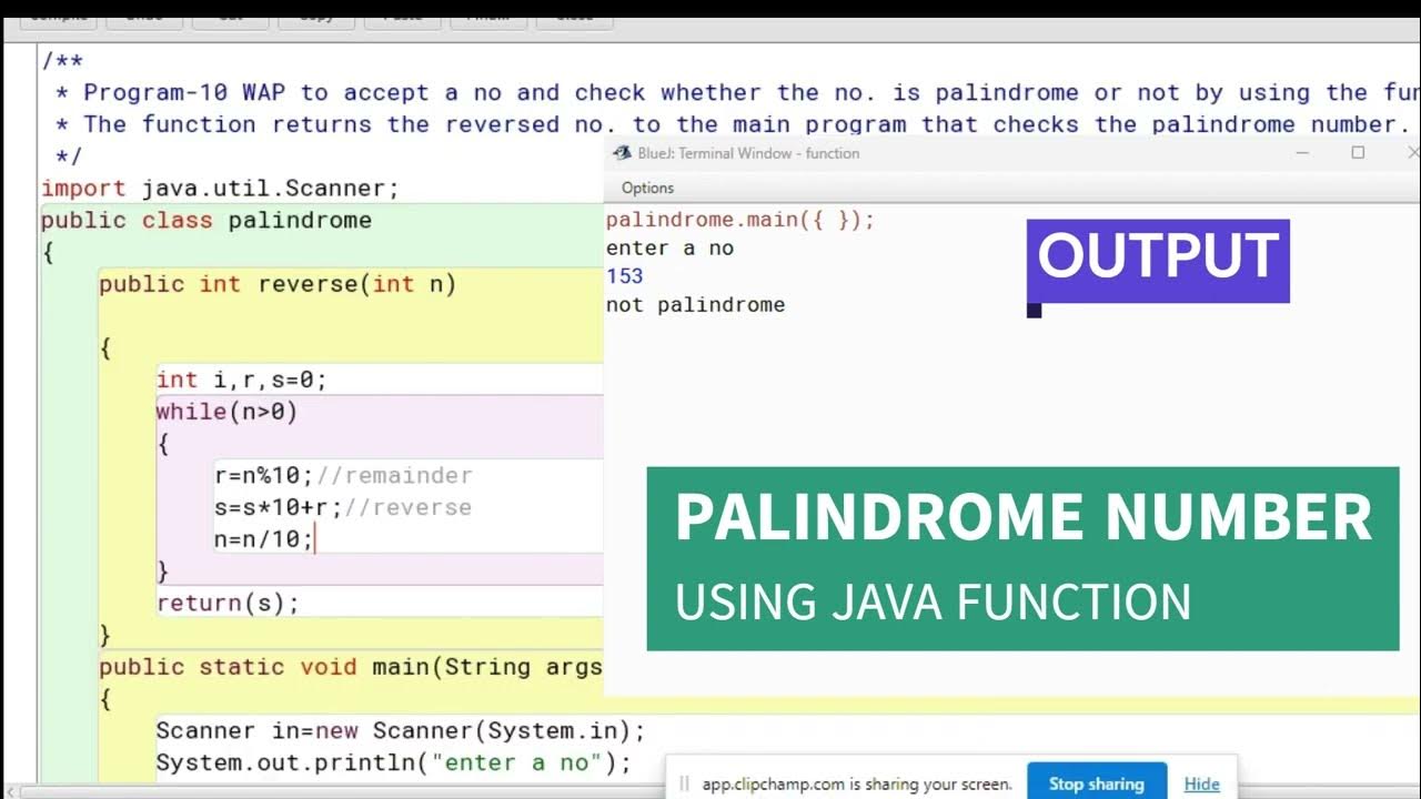 PALINDROME NUMBER program using JAVA FUNCTION #10th ICSE || JAVA ...