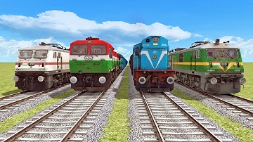 4 TRAINS RUNNING AT BUMPY RAILROAD TRACKS | TRAINS CROSSING GAMEPLAY VIDEO | Train Simulator