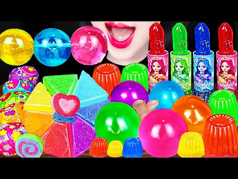 ASMR Rainbow Dessert <strong>Edible</strong> lipstick Kohakuto Jelly 먹는 립스틱 코하쿠토 젤리 먹방 Mukbang, Eating