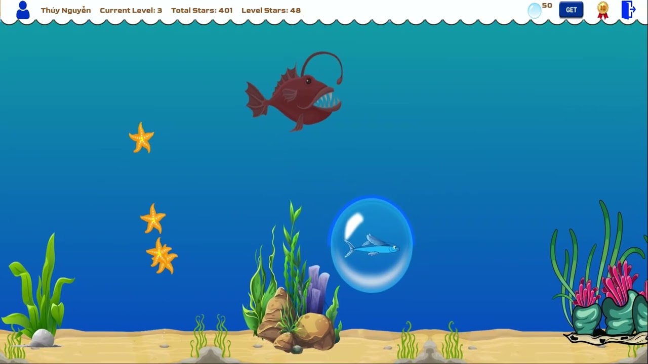 Finny Fish's Level 3: How dare you avoid the furious angler!  Careful with the fisherman's net