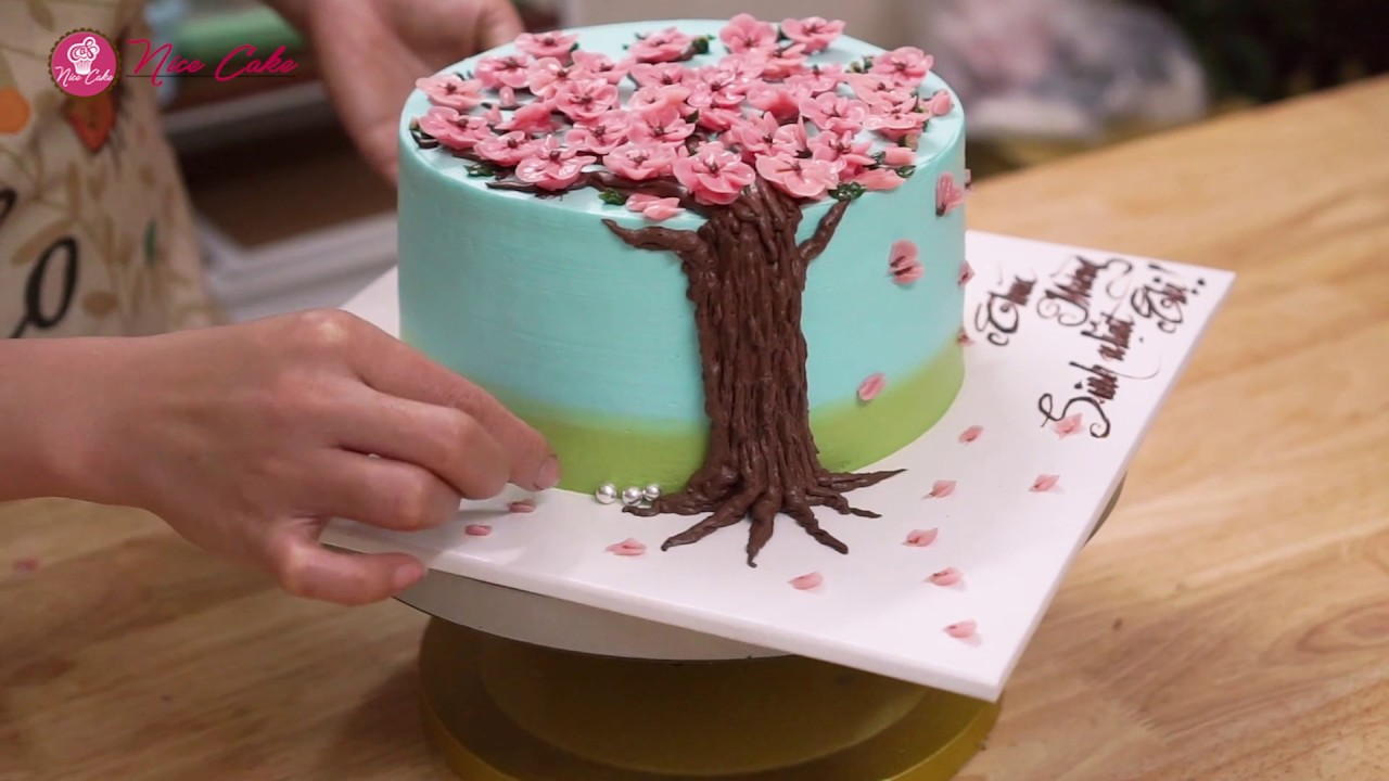 HOW TO DECORATE BUTTERCREAM CHERRY BLOSSOMS CAKE