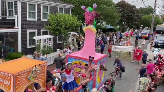 Provincetown Carnival Parade: Land of Toys with many Barbie dolls