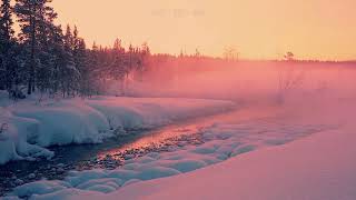 Relaxing Sounds of Snow Falling, Wind and Quiet Misty Stream Flowing Near the Forest