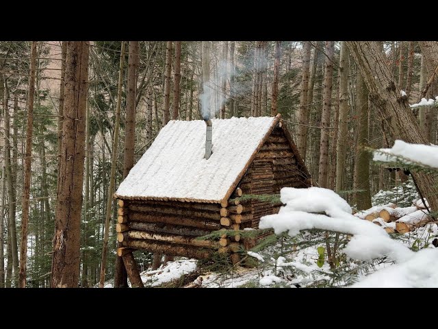 Building a Bushcraft Log Cabin for Survival in the Woods, Life Off The Grid class=